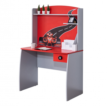 Motor Racing Desk Red and grey Formula Speed Racer Desk with shelves and drawer for ...