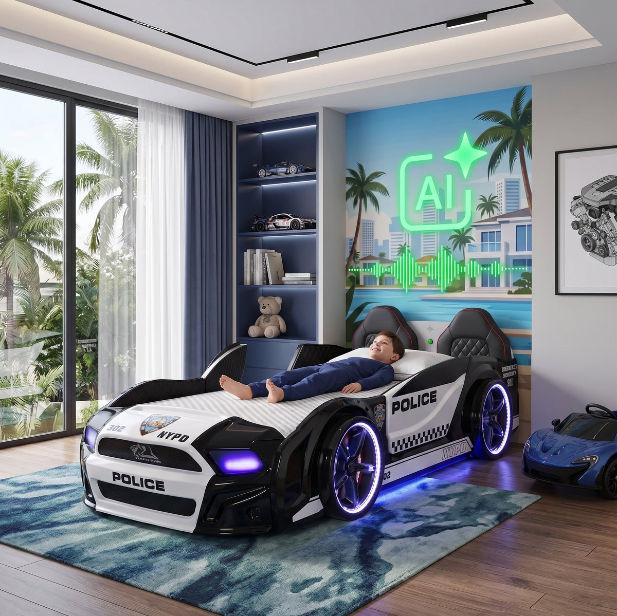 AI Genius Muscle Police Car Bed