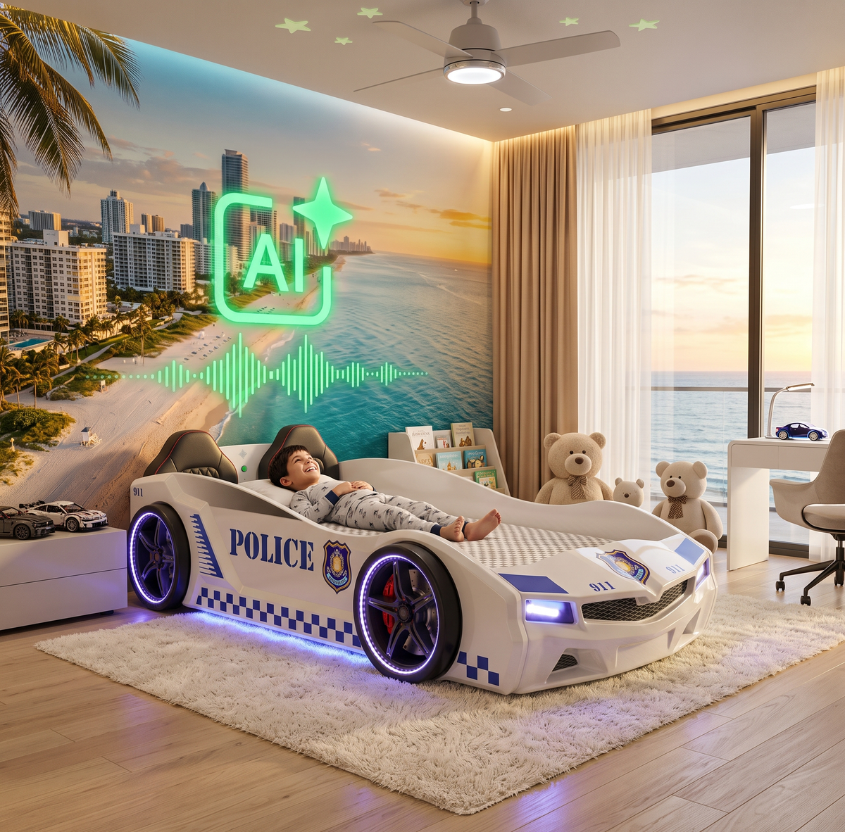 AI Genius Thunder Police Car Bed