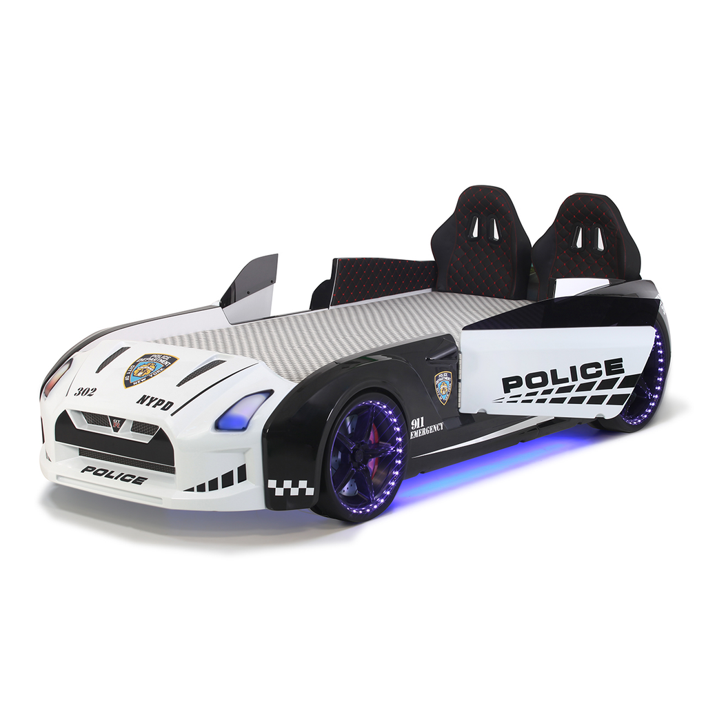 GTR Police Car Bed for kids featuring a realistic police car design and police car bed style