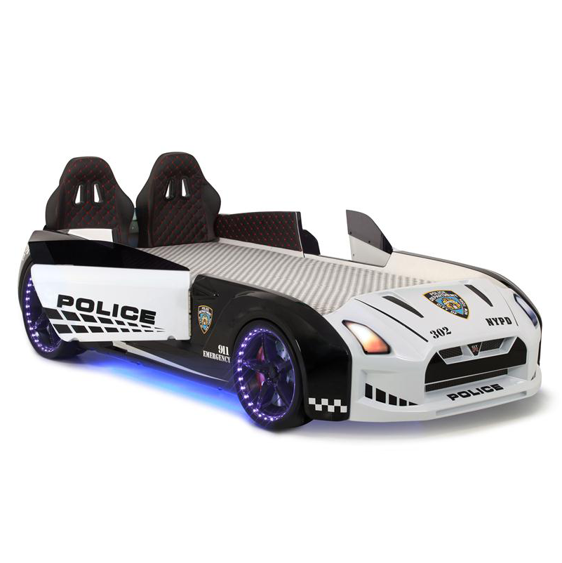 GTR Police Car Bed for kids featuring a realistic police car design and police car bed style