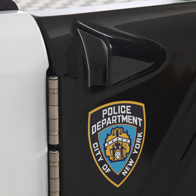 GTR Police Car Bed featuring New York City Police Department emblem for kids’ police car bed