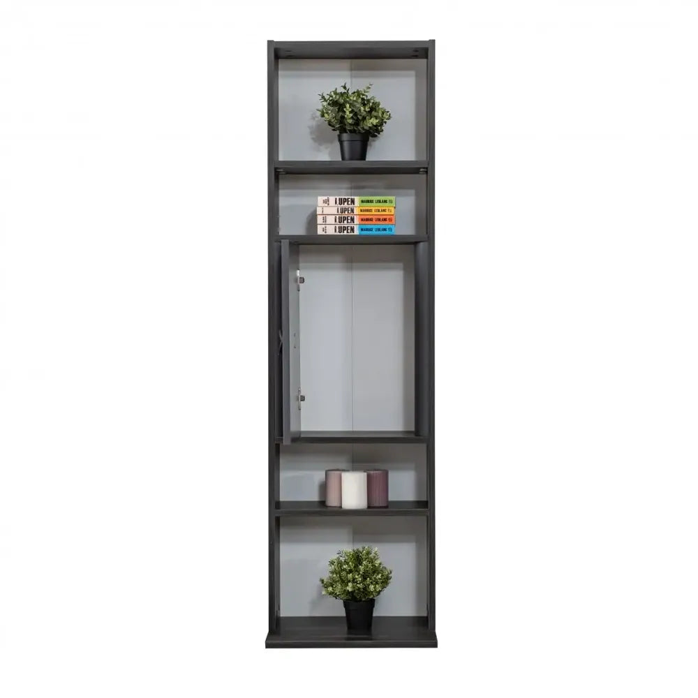 Black Bookcase with multi-tiered shelves and glass-fronted cabinet for Lynda Kids