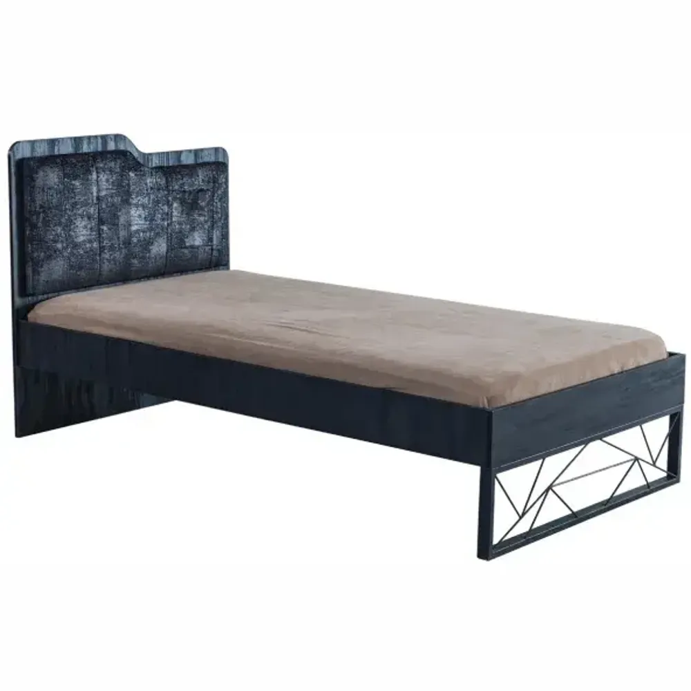 Dark Bed with a dark-colored frame and beige mattress for Lynda Kids bedroom furniture