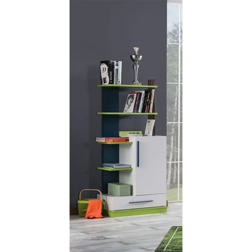 Colorful Legend Bookcase with open shelves and closed storage for Lynda Kids rooms