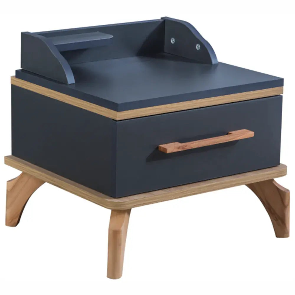 Loft Nightstand with dark gray finish, light wood accents, and single drawer for kids
