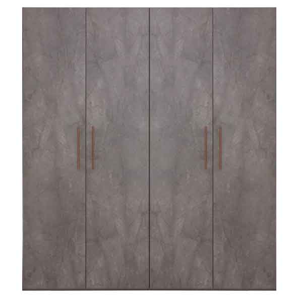 Four-door gray Ares Armoire with vertical brown handles, ideal for Lynda Kids rooms