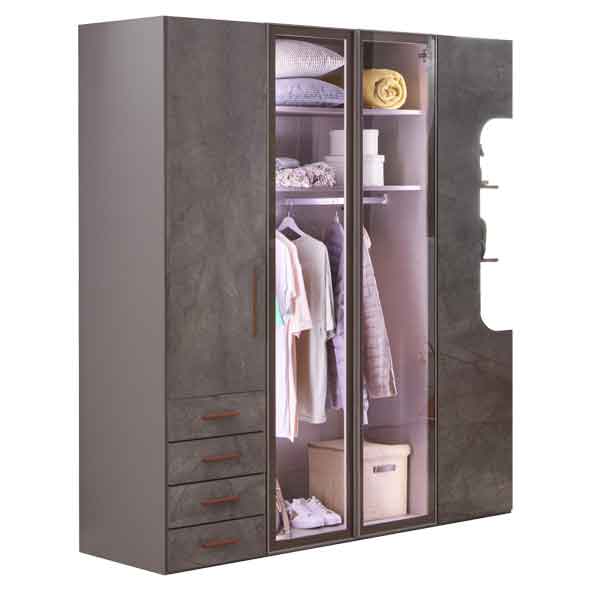Ares Armoire by Lynda Kids spacious gray wardrobe with glass doors and storage space