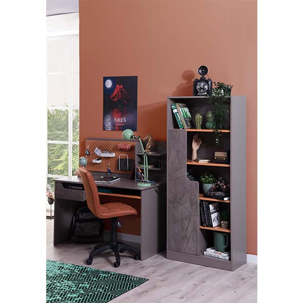 Modern study room with Ares Bookcase, desk, chair, and Lynda Kids decor