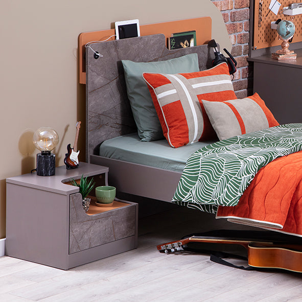 Ares Nightstand from Lynda Kids with open shelf in modern bedroom setup