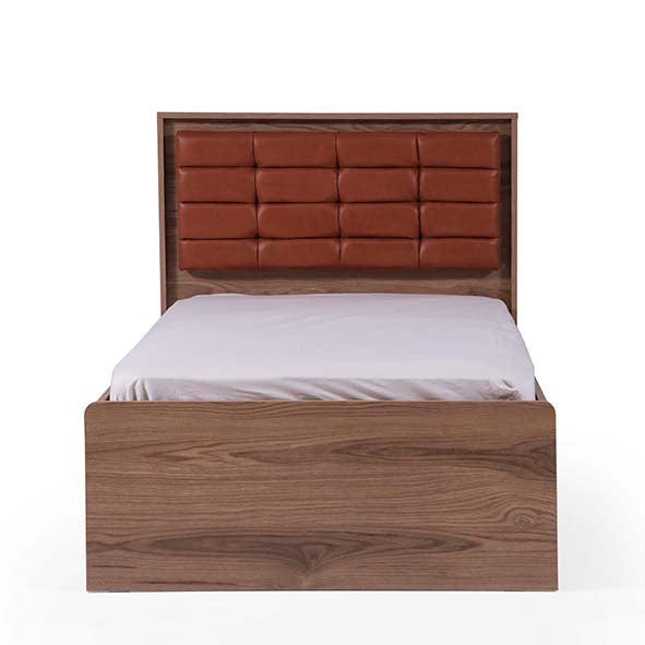 Atlas Bed with upholstered brown headboard and white fitted sheet for Lynda Kids