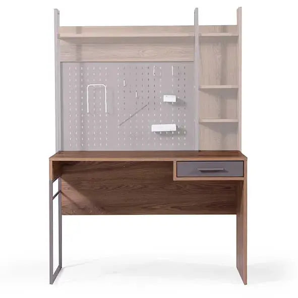 Atlas Desk by Lynda Kids featuring a modern wooden design with grey drawer and shelving