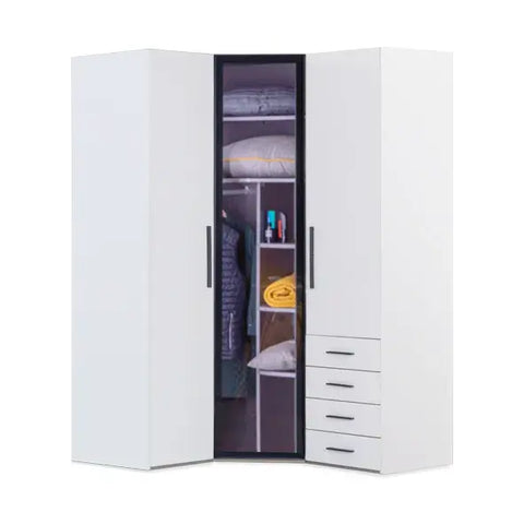 Atlas White Armoire Corner with Glass Door (3 Doors)