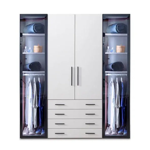 Atlas White Armoire with Glass Door (4 Doors)