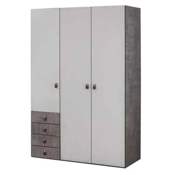 Aura Armoire by Lynda Kids with light and dark gray finish and metallic handles