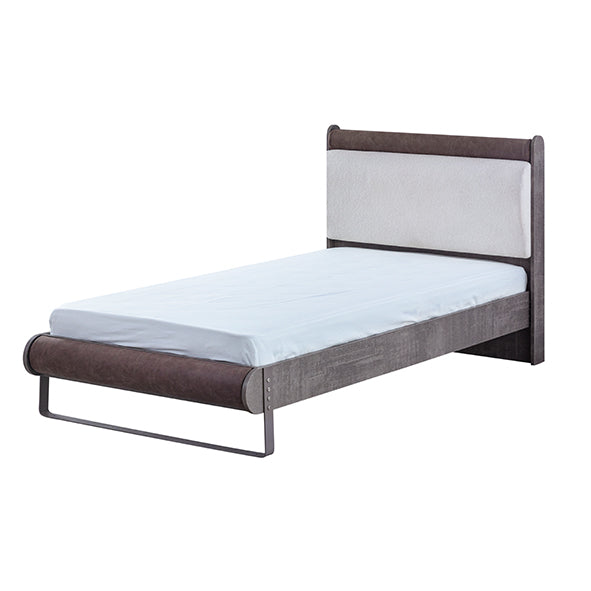 Aura Bed with brown upholstered footboard and white headboard, perfect for Lynda Kids