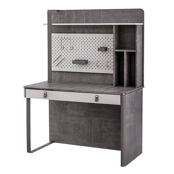 Aura Desk by Lynda Kids modern gray wooden study desk with built-in hutch and storage