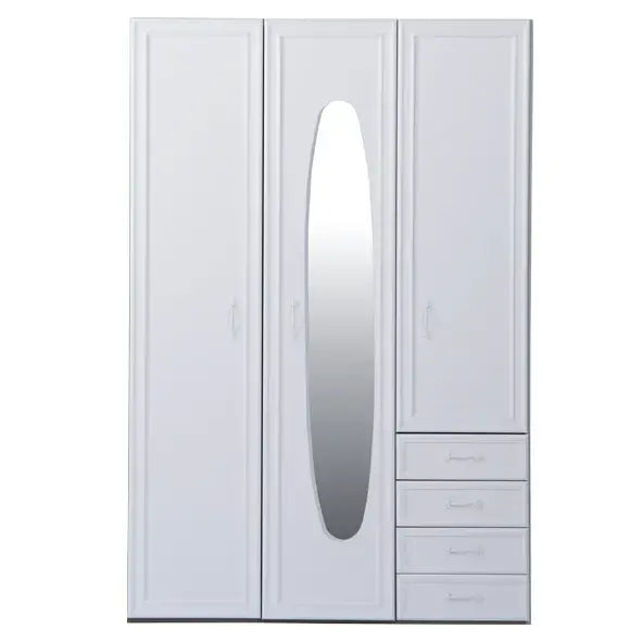 White Isabella Armoire with oval mirror and four drawers, perfect for Lynda Kids room