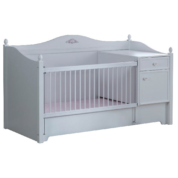 Isabella Crib by Lynda Kids with attached changing table and storage drawers