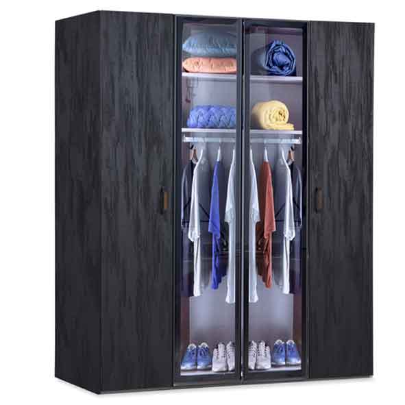 Dark Armoire by Lynda Kids with dark wood-textured doors and glass central doors