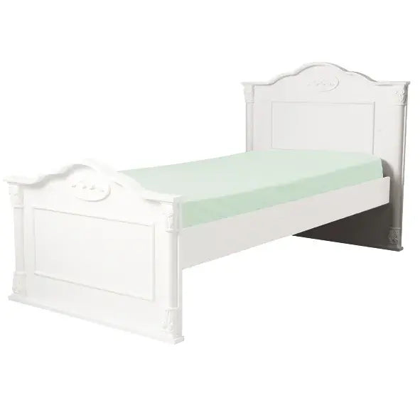 White wooden Helen Bed frame with light green mattress for Lynda Kids bedroom decor