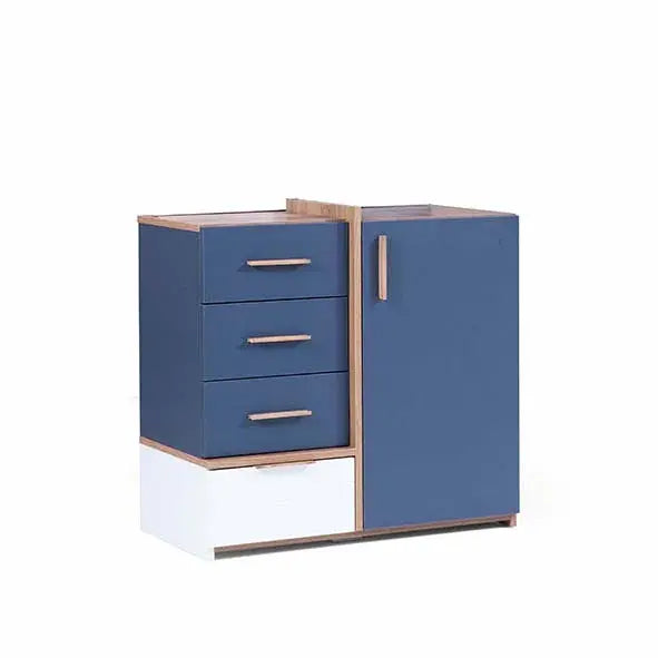 Orion Dresser by Lynda Kids featuring blue and light wood finish with three drawers