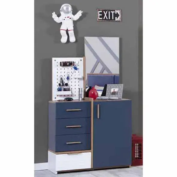 Blue and white Orion Dresser with multi-storage drawers and cabinet for Lynda Kids