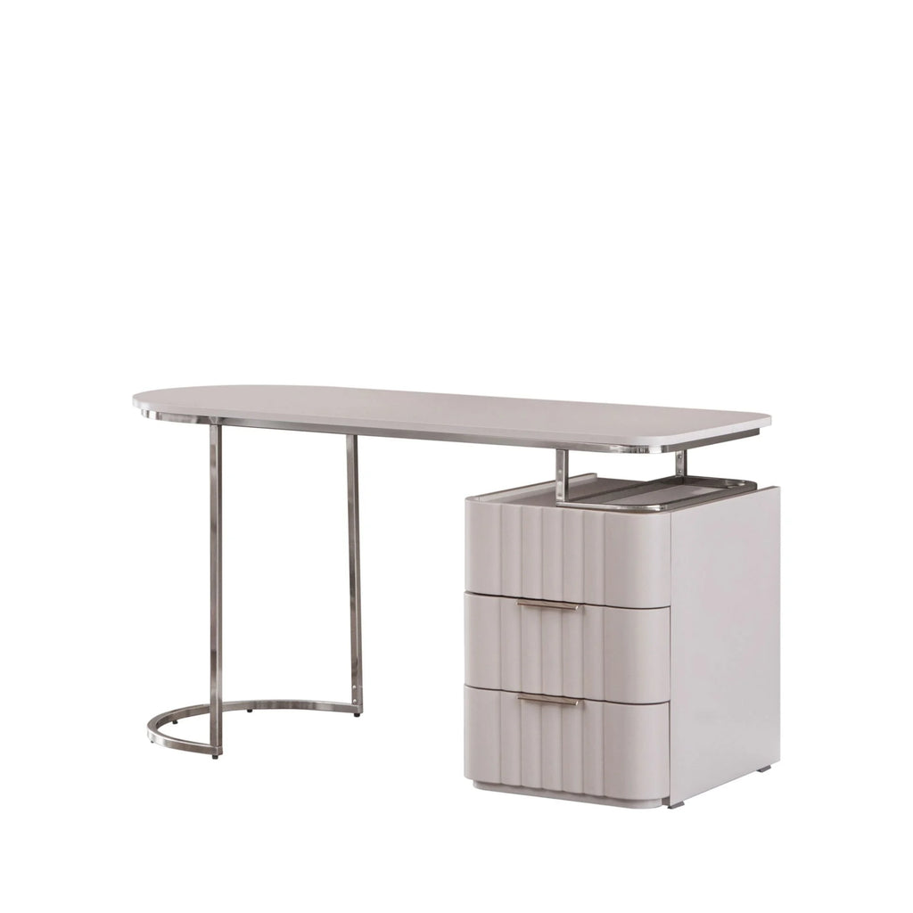 Pera Desk modern oval desk with three-drawer cabinet for stylish workspace setup