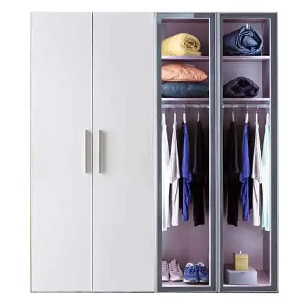 Torino Armoire by Lynda Kids featuring white two-door wardrobe with open shelving