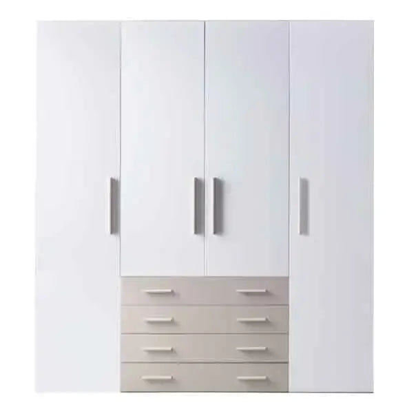 White Torino Armoire with four doors and four light brown drawers for Lynda Kids