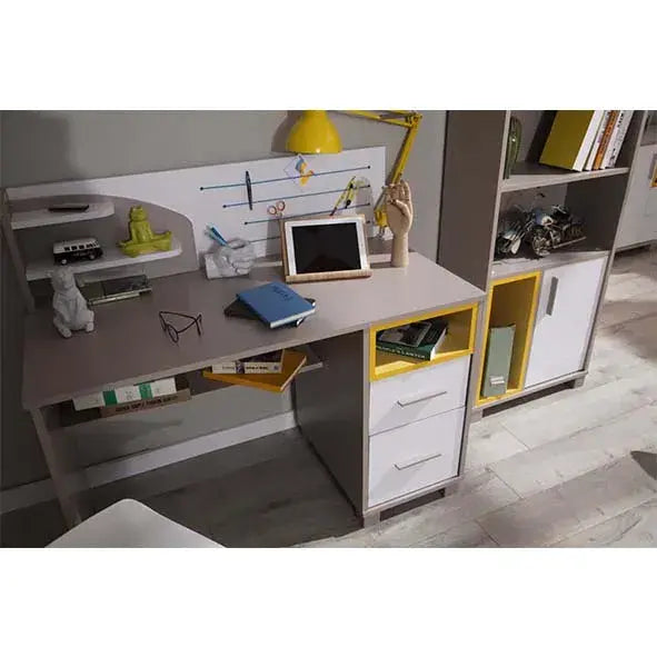 Modern Torino Desk and bookcase set in gray and yellow for Lynda Kids study space