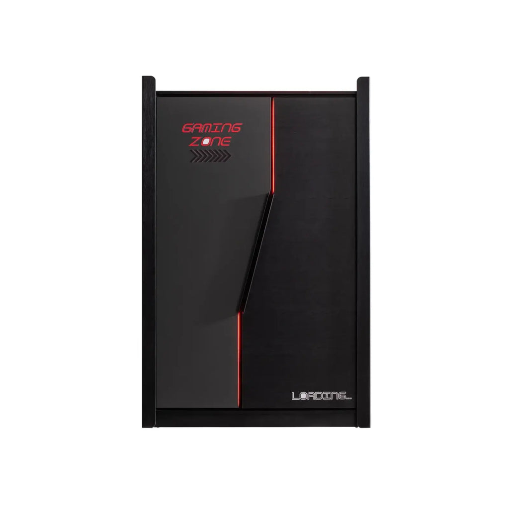 Black Gaming Zone Armoire with Red Accents for Lynda Kids Gaming Zone setup