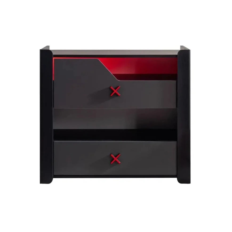 Black and red Gaming Zone Dresser with two drawers and open shelf for Lynda Kids