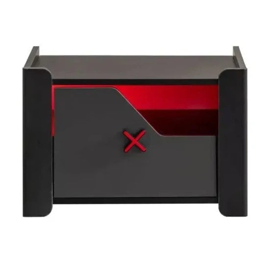 Gaming Zone Nightstand black and red storage unit with drawer featuring a red X design