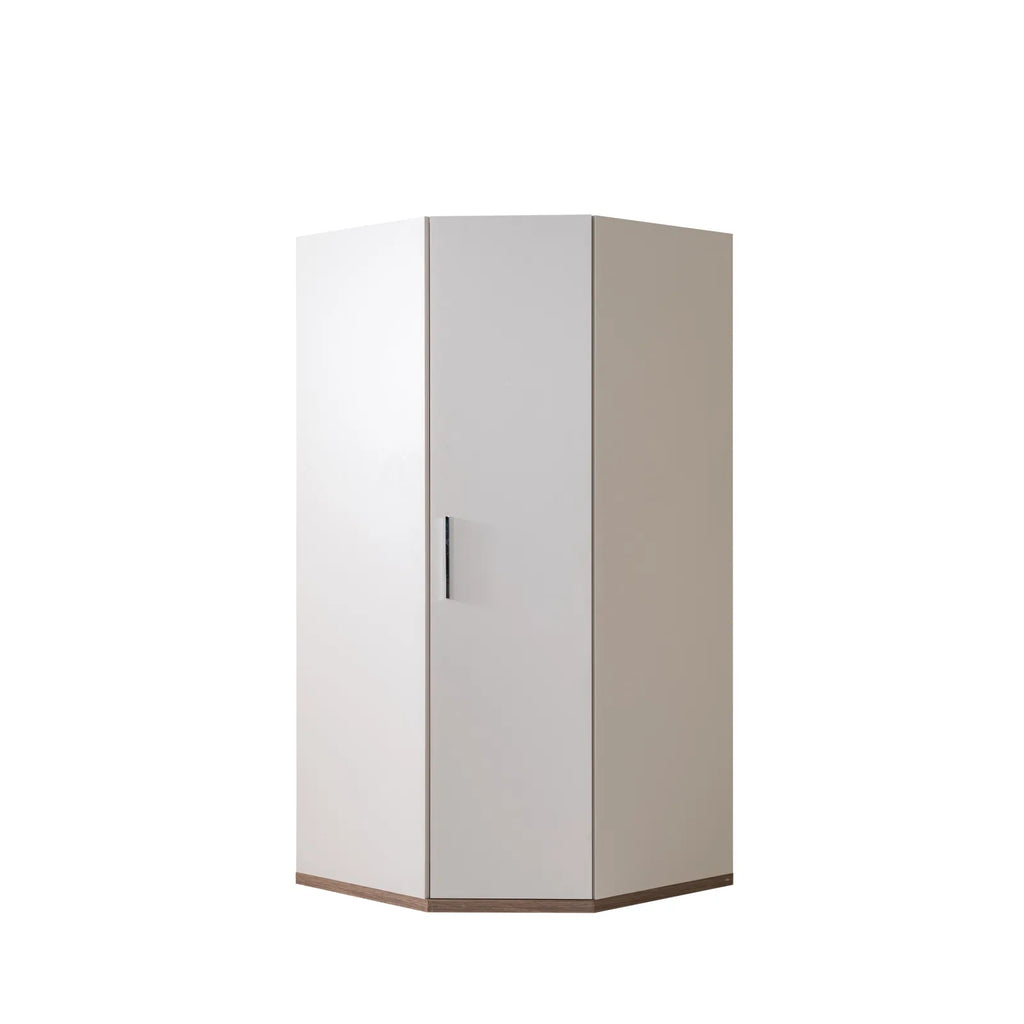 White corner Milano Armoire with single door and handle, perfect for Lynda Kids rooms