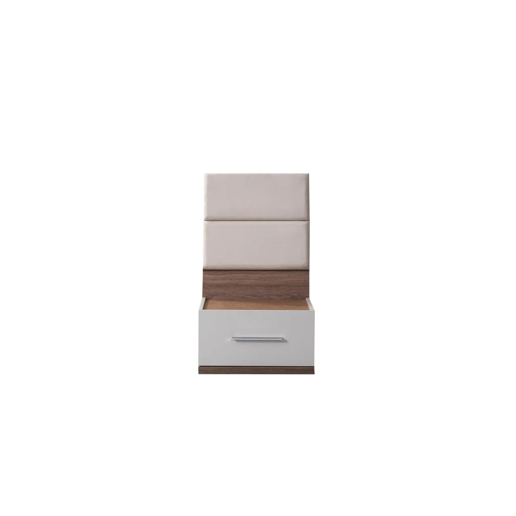 Milano Nightstand with upholstered back panel wooden shelf and white drawer for Lynda Kids