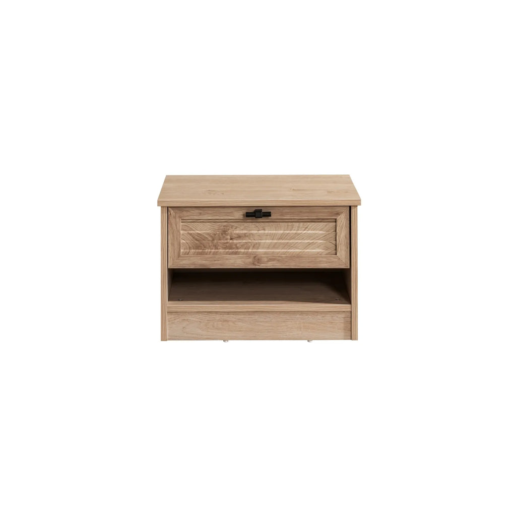 Light-brown wooden Polo Nightstand with drawer and open shelf, ideal for Lynda Kids rooms