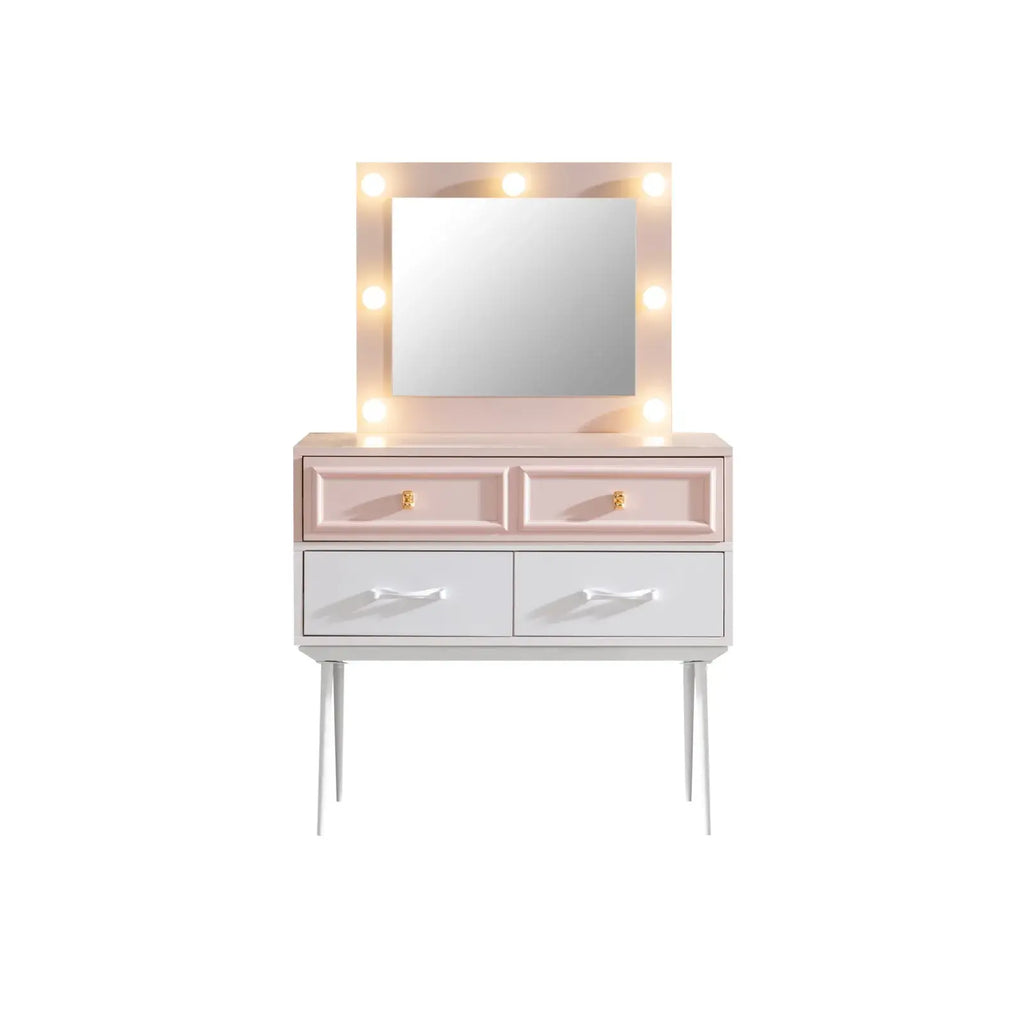 Rosa Dresser pink and white vanity table with lighted mirror for Lynda Kids