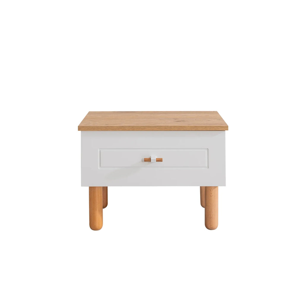Vita Bohem Nightstand with white wood finish and light brown top for stylish bedroom decor