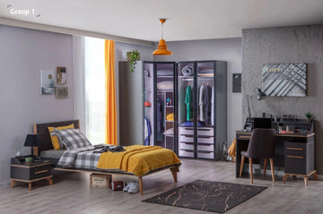 Modern Loft Set 1 bedroom set with bed nightstand wardrobe and desk for stylish living