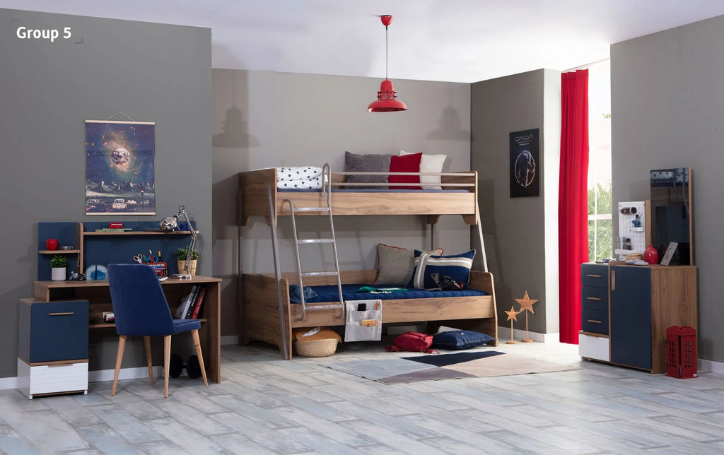 Orion Set wooden bunk bed with ladder and two mattresses for kids bedroom decor