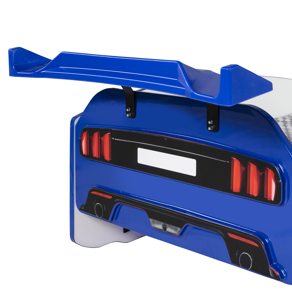 Blue Thunder Racer Bed frame with spoiler and tail light detailing for a race car look