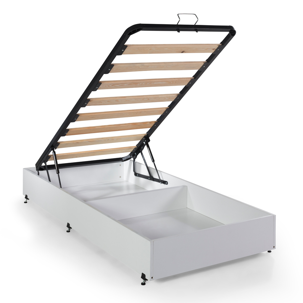 White storage bed frame with raised slatted base for Muscle Racer Bed car bed design