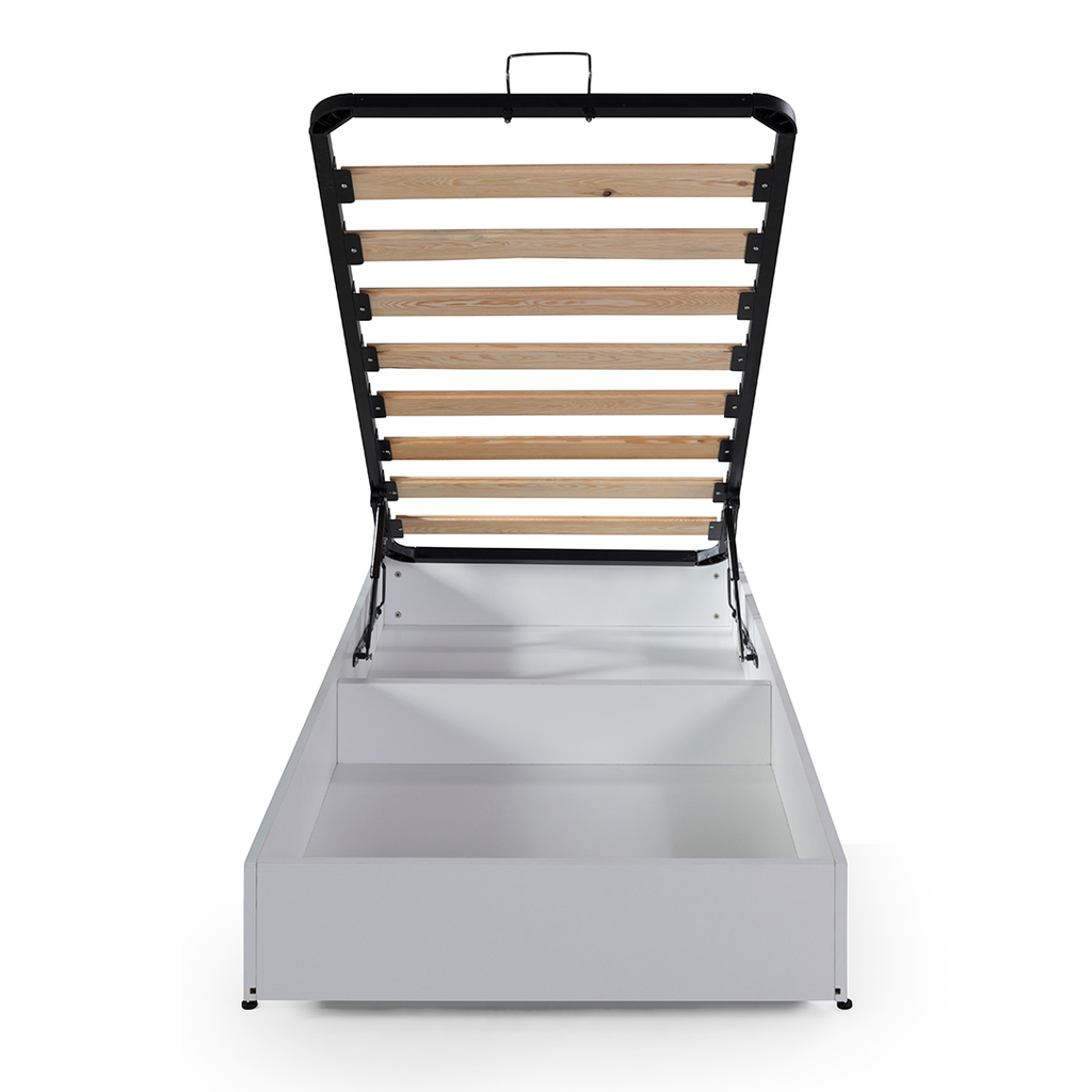 White storage Muscle Racer Bed with raised wooden slatted base, perfect car bed style