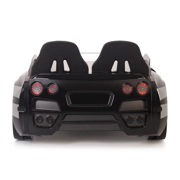 Black GTR Racer Bed shaped like a GTR car with red taillights for kids’ bedroom decor