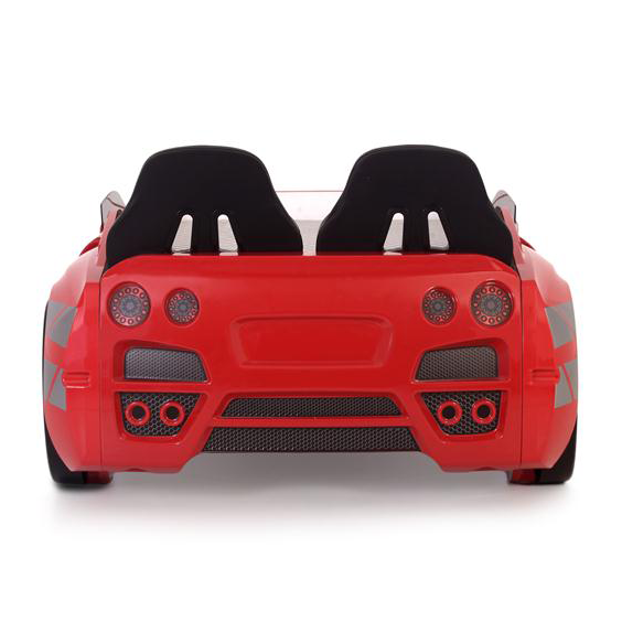 Red GTR Racer Bed shaped like a GTR car with black headrests for kids’ bedrooms