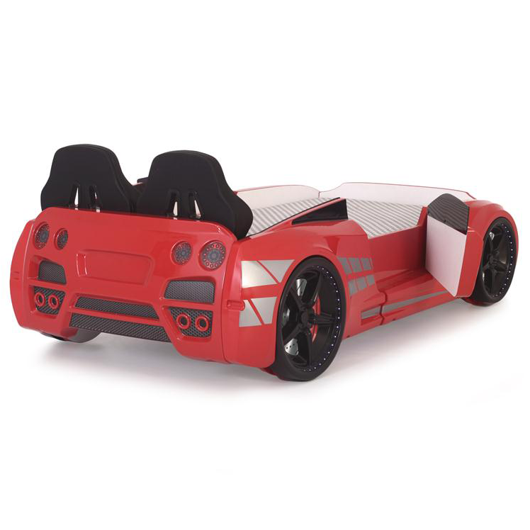 Red GTR Racer Bed shaped like a GTR car with black spoiler and silver accents