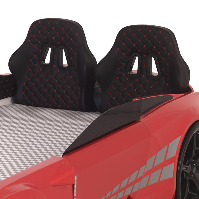 Red GTR Racer Bed with black racing-style headrests and red diamond quilting