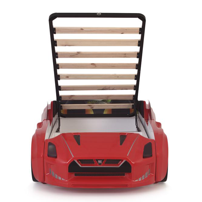 Red GTR Racer Bed with car-shaped frame and under-bed storage for kids’ rooms