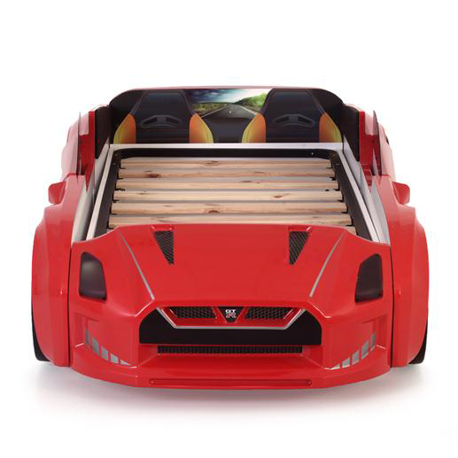 Red GTR Racer Bed with slatted base, car-shaped GTR car bed for kids